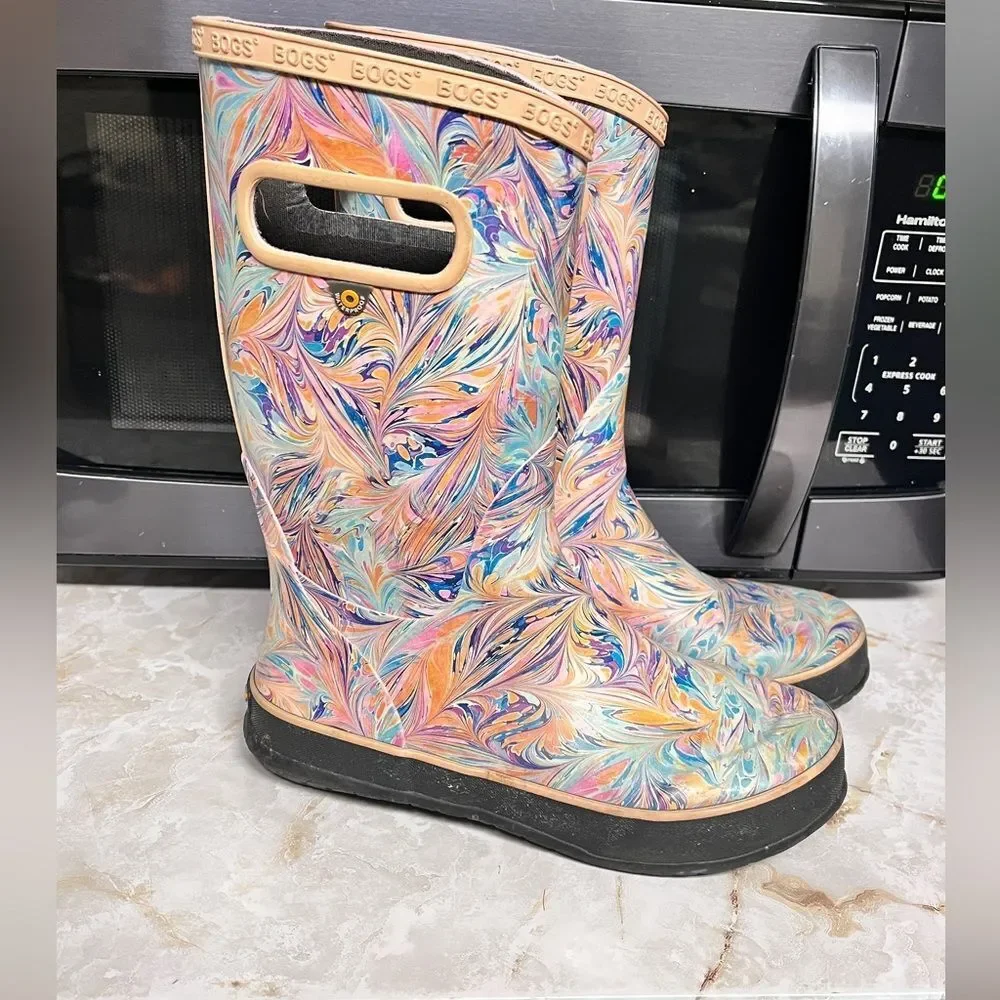 Bogs Pink Marble RainBoot Youth Girl Sz 4